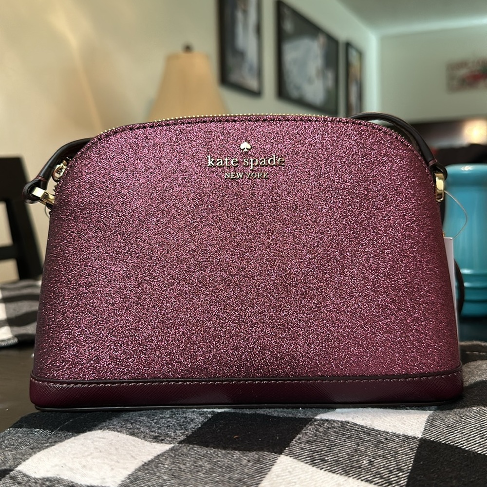 Kate Spade NWT Tinsel Small Dome Crossbody Deep Berry K8713 Holiday Handbag ✨